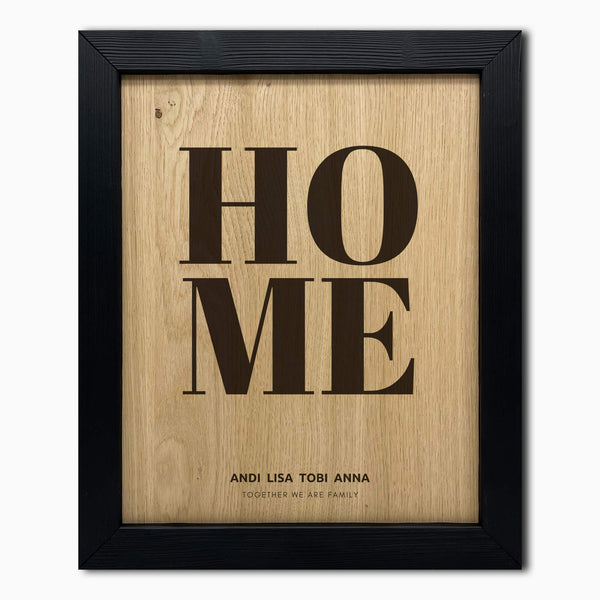 Personalisiertes Holzbild inkl. Rahmen "HOME"